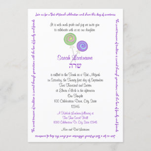 Lollipop Candy Bat Mitzvah Lavender Einladung