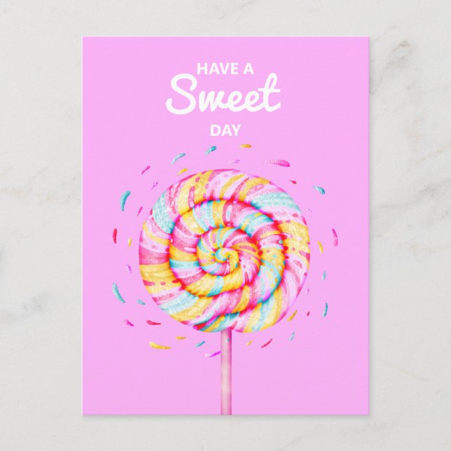 Lollipop Candy Illustration Haben einen süßen Tag Postkarte (Vorderseite)