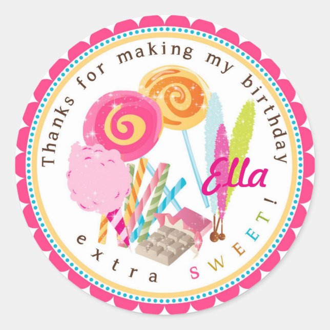 Lollipop Candy Land Birthday Stickers (Vorderseite)