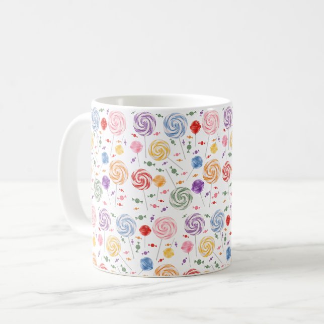 Lollipop Candy Pattern farbenfroh Kaffeetasse (Vorderseite Links)