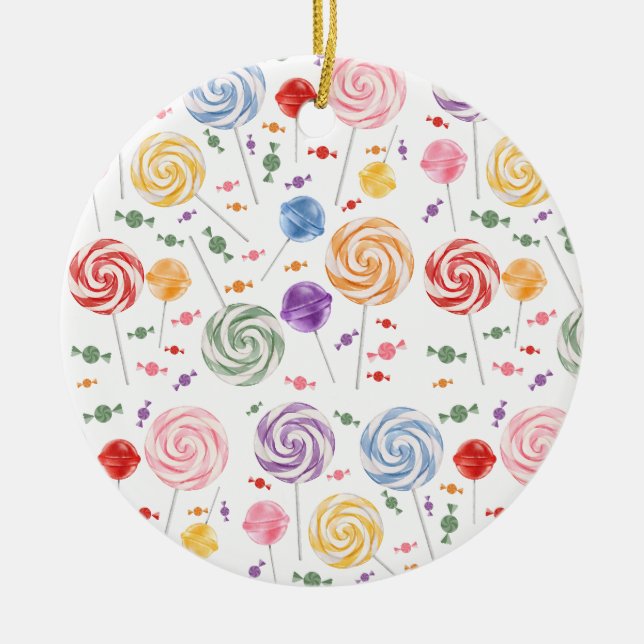Lollipop Candy Pattern farbenfroh Keramik Ornament (Vorne)