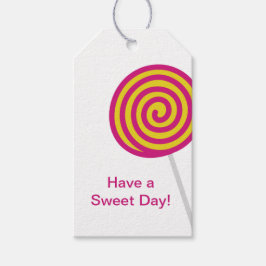 Lollipop hat ein süßes Tagesrosa und Gelb Geschenkanhänger