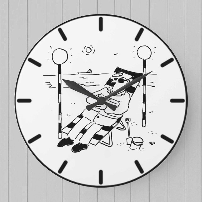 Lollipop Man ist Sonnenbaden am Strand Große Wanduhr (Von Creator hochgeladen)