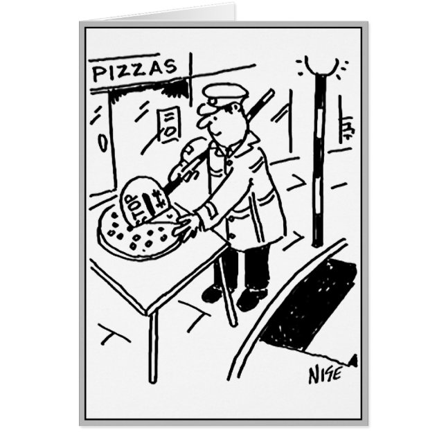 Lollipop Man schneidet eine Pizza (Vorne)