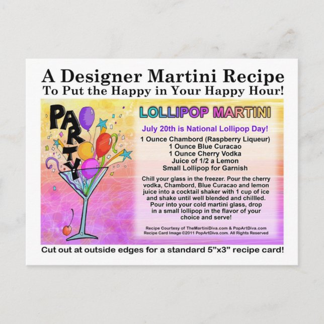 Lollipop Martini Rezept Postkarte (Vorderseite)