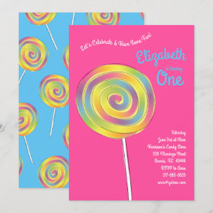 Lollipop Rainbow Candy Kids 1. Geburtstag Party Einladung