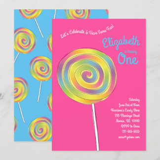 Lollipop Rainbow Candy Kids 1st Birthday Party Einladung