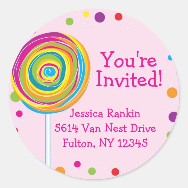 Lollipop Round Sticker Sugary Candy Candyland Pink (Vorderseite)