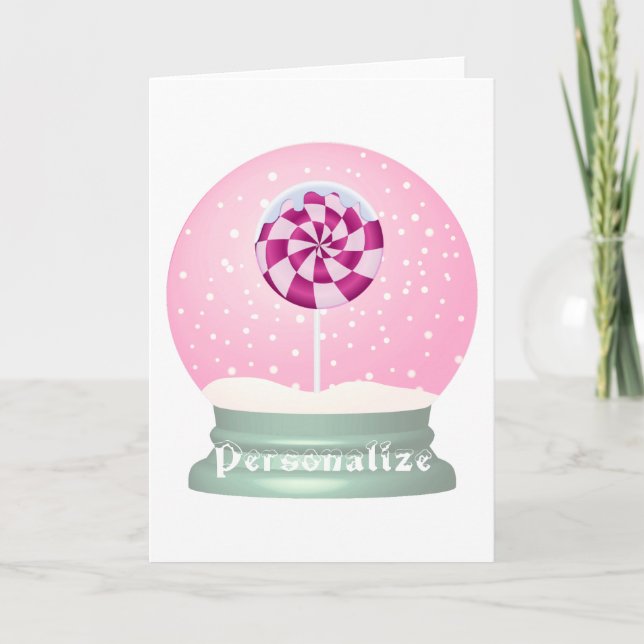 Lollipop-Schneekugel niedliche Rosa Girl Winter Karte (Vorderseite)