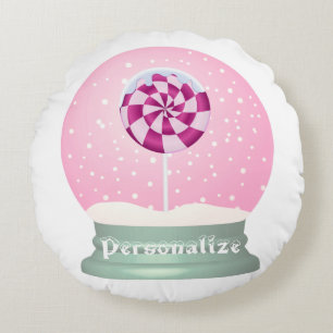 Lollipop-Schneekugel niedliche Rosa Girl Winter Rundes Kissen
