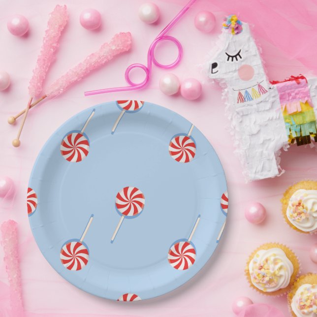 Lollipop Sweet Candy Blue Kindergeburtstag Party Pappteller (Party)