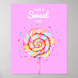 Lollipop Sweet Candy Illustration Pink Poster