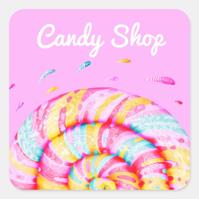 Lollipop Sweet Candy Shop Illustration Homemade Quadratischer Aufkleber (Vorderseite)