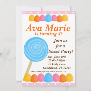 Lollipop Traum Geburtstagsparty Einladung