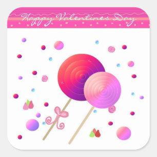 Lollipops Happy Valentines Day Quadratischer Aufkleber