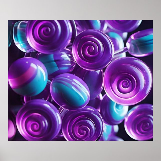 Lollipops in Schattierungen Lila und Aquamariner Poster (Vorne)