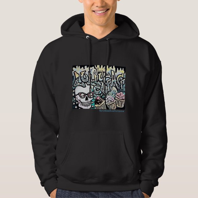 Lollygagging Skull mit Cupcakes, Graffiti-Stil Hoodie (Vorderseite)