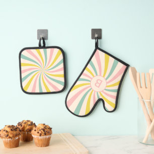 'Lollypop Vibes', Retro personalisiert Ofenhandschuh & Topflappen-Set