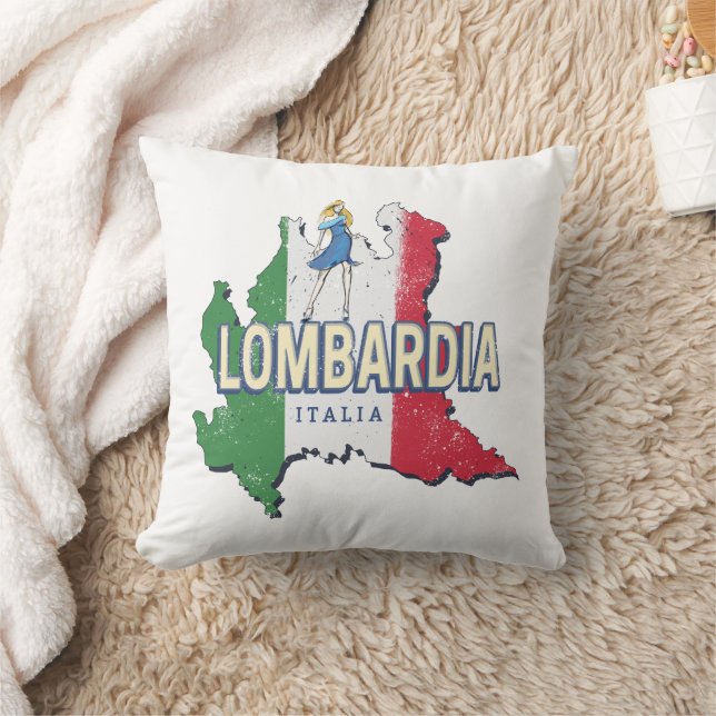 Lombardy Italien Retro Region Karte Vintag Souveni Kissen (Decke)