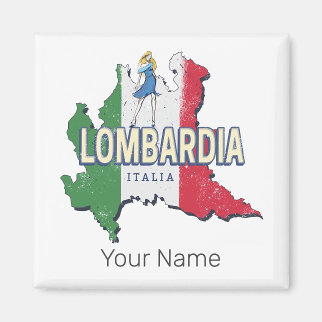 Lombardy Italien Retro Region Karte Vintag Souveni Magnet (Vorne)