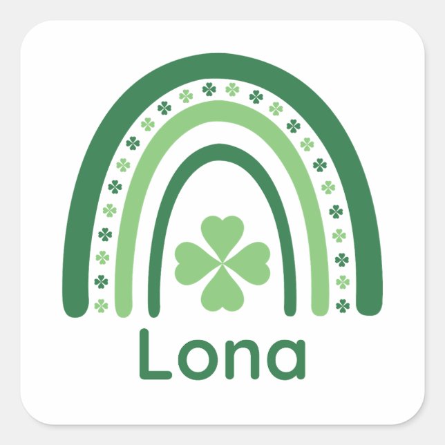 Lona Name Clover Boho Rainbow Quadratischer Aufkleber (Vorderseite)