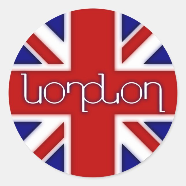 "London"-Ambigramm unter britischer Flagge Runder Aufkleber (Vorderseite)