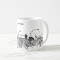 London-Aquarell-Schwarz-Stadt-Skyline modern