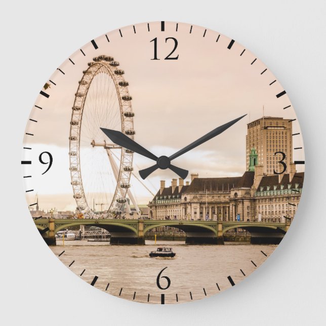 London-Augen-Sonnenuntergang Große Wanduhr (Vorderseite)