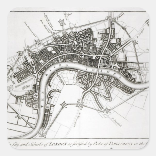 London Befestigungsanlagen 1642 und 1643, 1738 Quadratischer Aufkleber (Vorderseite)