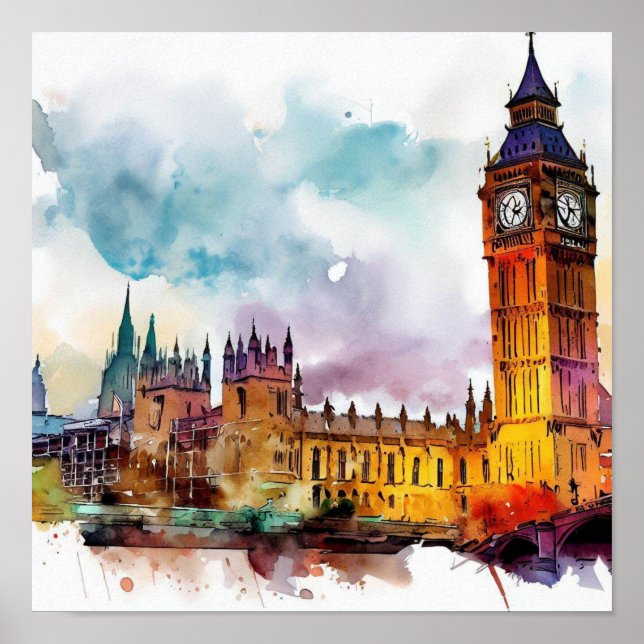 London-Big Ben-(A), Watercolor Poster (Vorne)