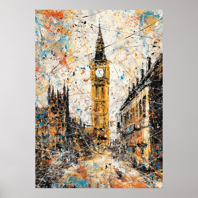 London Big Ben Abstract Drip Painting Poster (Vorne)