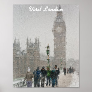 London big ben and Snowing Oil painting Poster