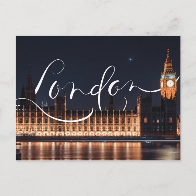 London / Big Ben Calligraphy Postcard Postkarte (Vorderseite)