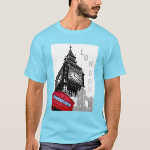 London Big Ben Clock Tower Red Telefone Box T-Shirt