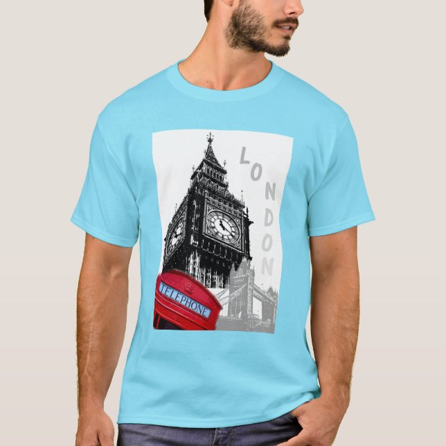 London Big Ben Clock Tower Red Telefone Box T-Shirt (Vorderseite)