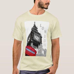London Big Ben Clock Tower Red Telefone Box Trend T-Shirt