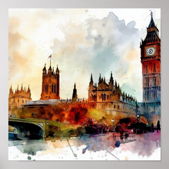 London-Big Ben-(D), Watercolor Poster (Vorne)
