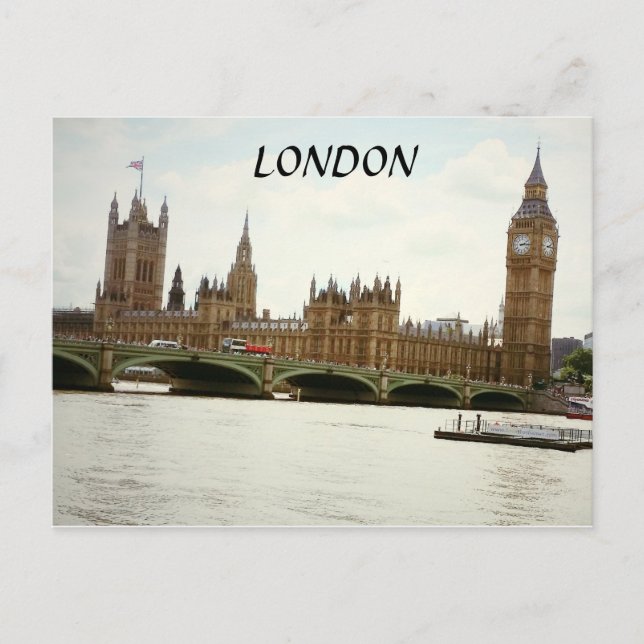London Big Ben Parlament und Thames Postcard Postkarte (Vorderseite)
