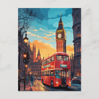 London Big Ben Roter Bus Sonnenuntergang Aquarell Postkarte