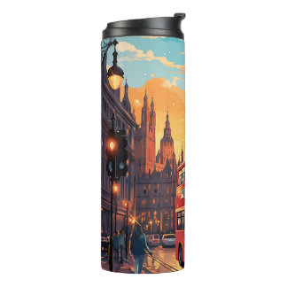 London Big Ben Roter Bus Sonnenuntergang Aquarell Thermosbecher