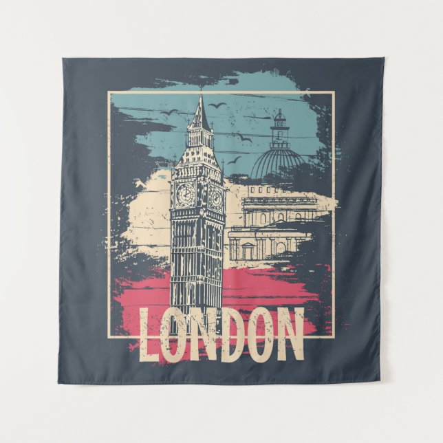 London Big Ben: Typografisches Poster Wandteppich (Vorderseite)