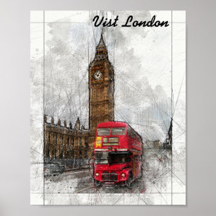 London Big Ben und roter Bus Poster