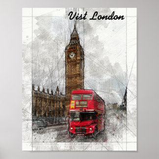 London Big Ben und roter Bus Poster