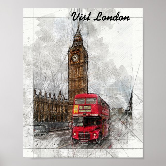 London Big ben und rotes Busposter Poster (Vorne)