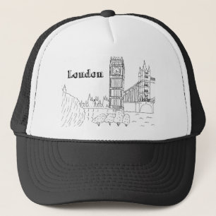 London Big Ben Vacation Zeichnend Urlaubskunst Truckerkappe