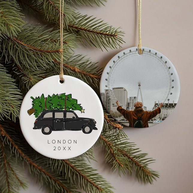 London Black Cab Christmas Tree Taxi Foto Keramik Ornament (London Black Cab Christmas Tree Taxi Photo Ceramic Ornament)