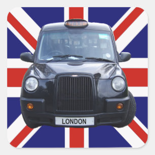 London Black Taxi Cab Quadratischer Aufkleber