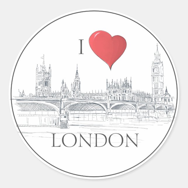 London Bridge Big Ben | I Heart London Sketch Runder Aufkleber (Vorderseite)