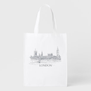 London Bridge Big Ben Pen und Ink Illustration Wiederverwendbare Einkaufstasche