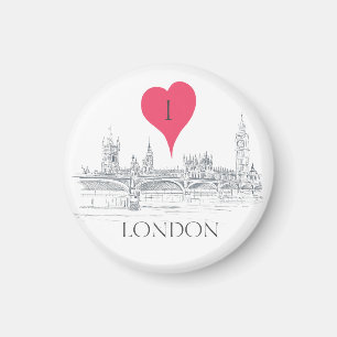 London Bridge Big Ben Pen und Tinte mit Red Heart Magnet